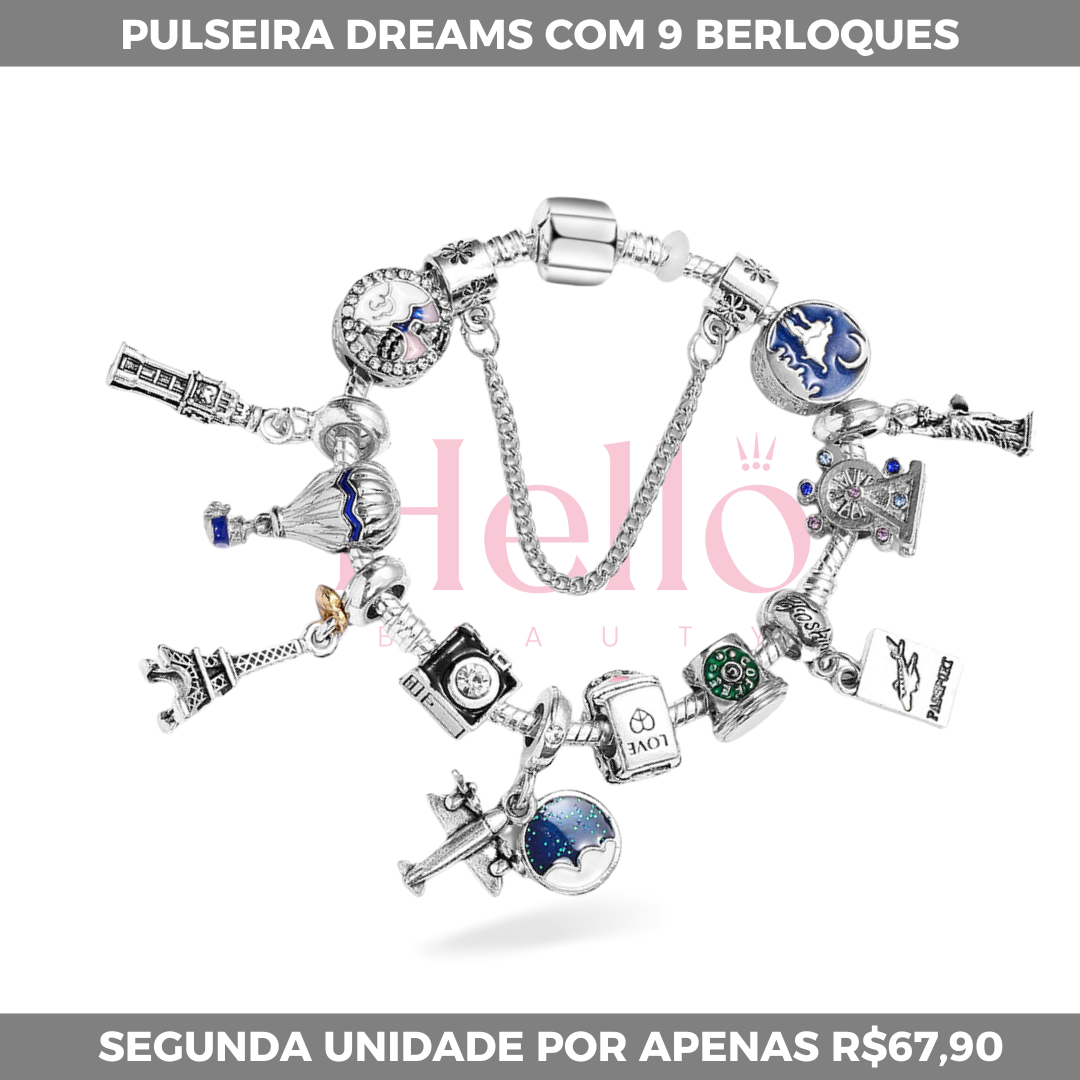 Pulseira  Dreams + 9 Berloques + Pega Ladrão