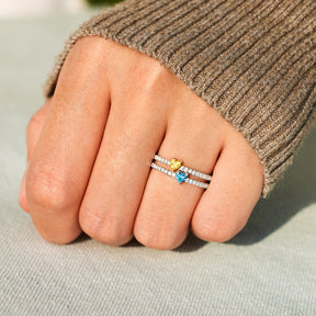 Two Heart-Shape Birthstone Double Band Ring