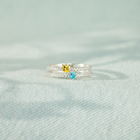 Two Heart-Shape Birthstone Double Band Ring