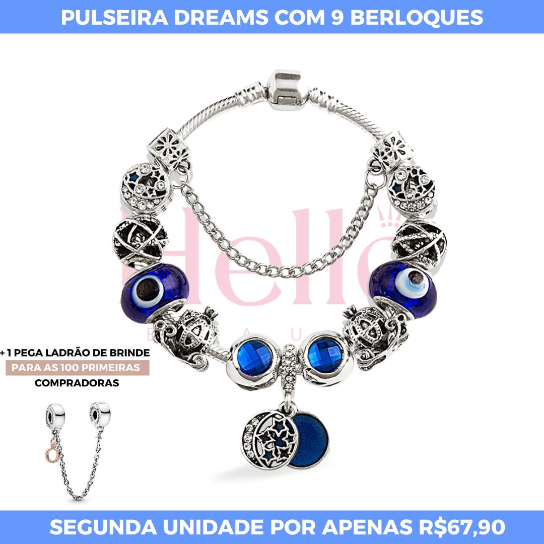 Pulseira  Dreams + 9 Berloques + Pega Ladrão