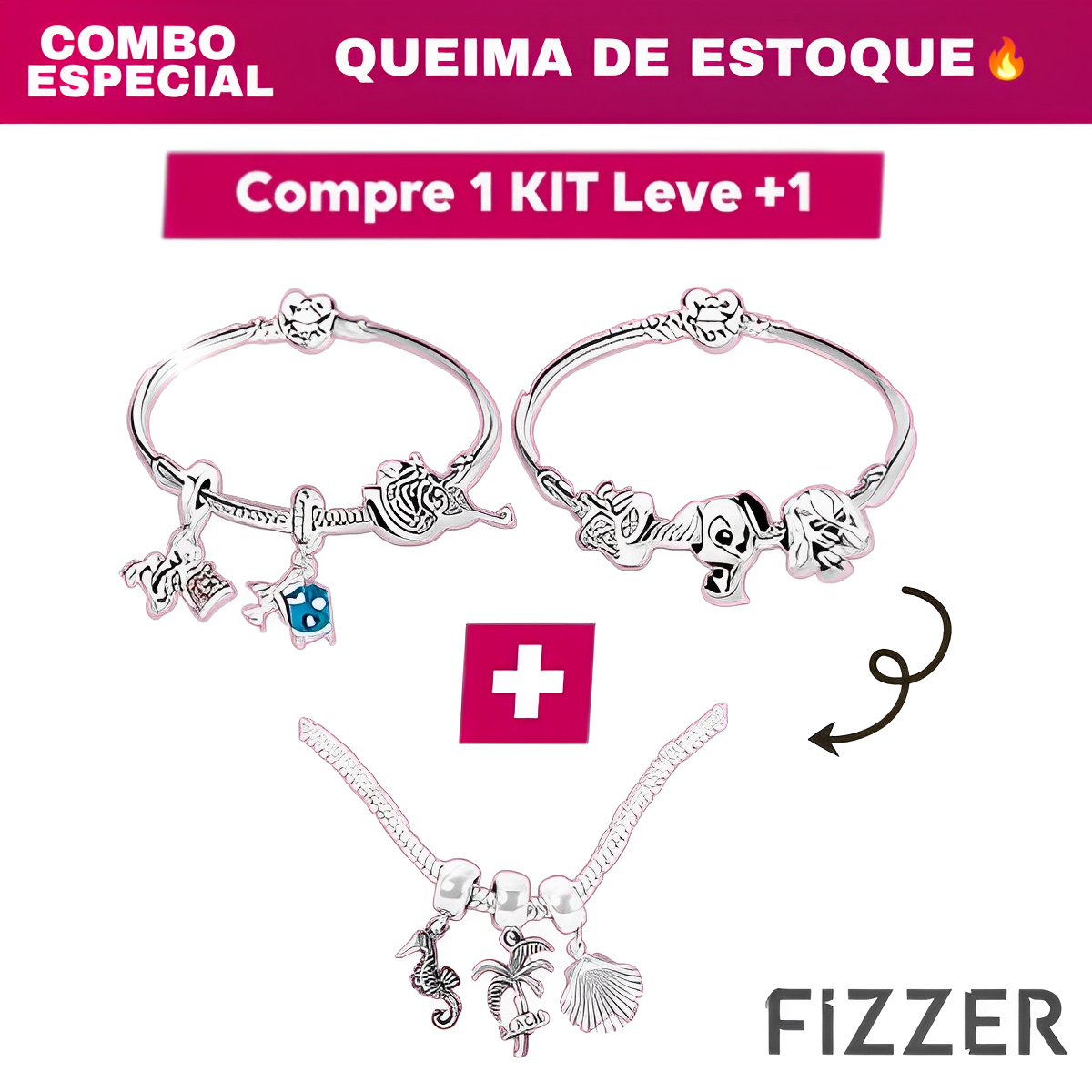 Compre 1 Pulseira Pand. Prata 925 com 3 Berloques e Ganhe +1 Pulseira Pand. com 3 berloques + Brinde Especial Perf. Scand. Feminino 30ml [QUEIMA DE ESTOQUE]