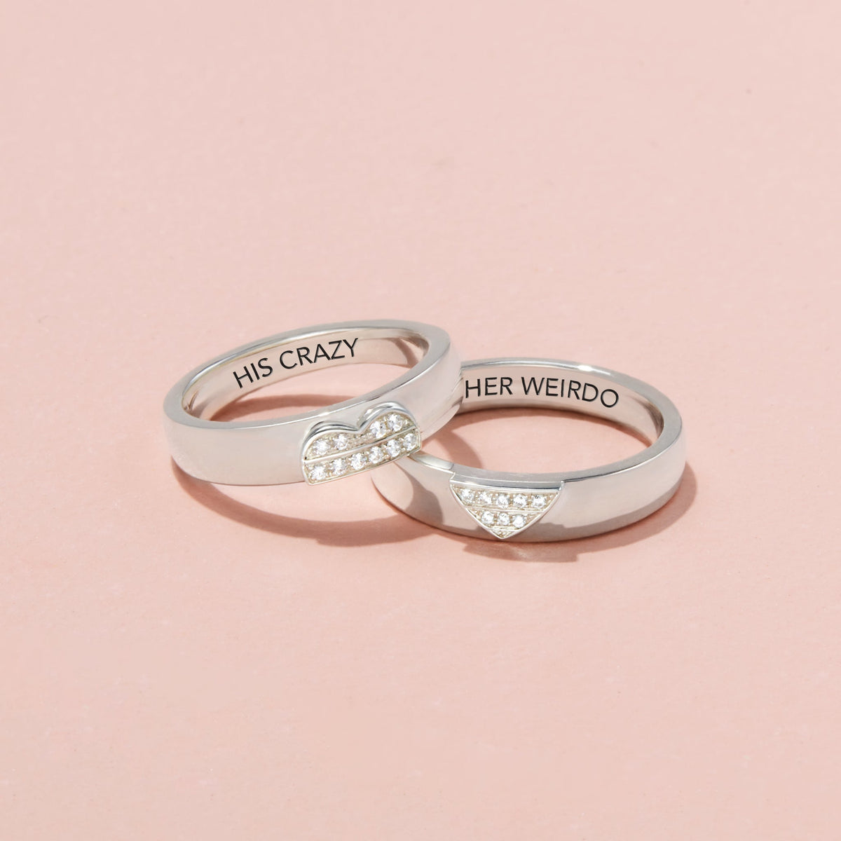 His Crazy/Her Weirdo Heart Couple Ring Set