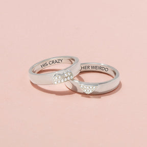 His Crazy/Her Weirdo Heart Couple Ring Set