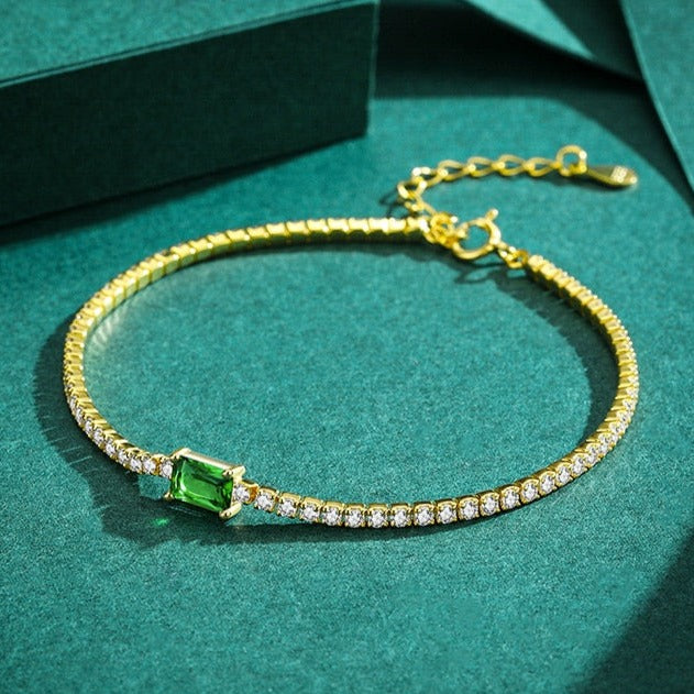 Pulseira Dourada com Zircônia Verde