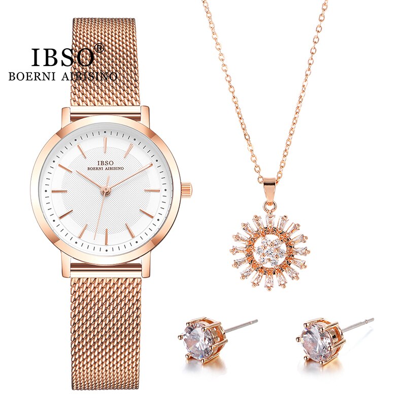 Kit Relógio Feminino Rose Gold IBSO + Colar e Brincos