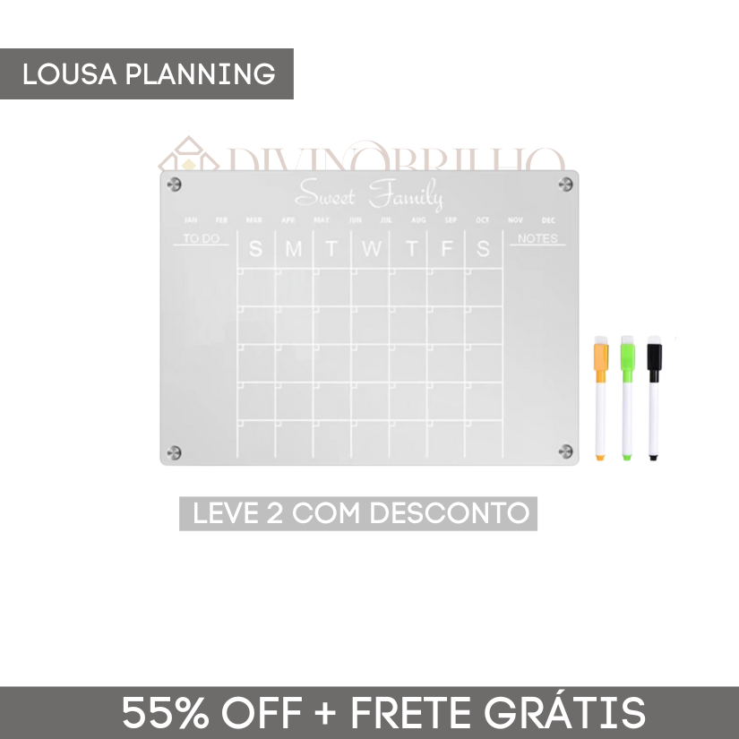 Lousa Planning  Semana/Mensal (BRINDE 3 CANETAS) - Planejamento Garantido - Anti Esquecimento - FRETE GRÁTIS ÚLTIMA SEMANA