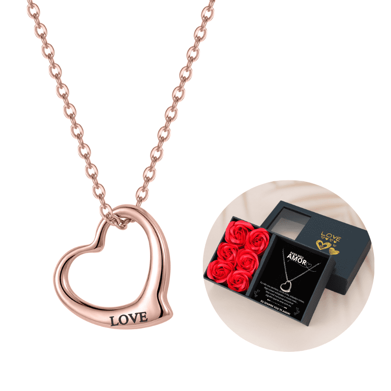 Colar Coração Love + Caixa com 6 rosa e cartão Personalizado