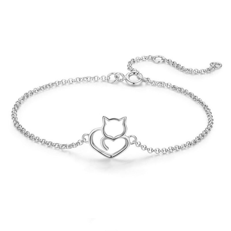 Pulseira Prata Coração de Gato